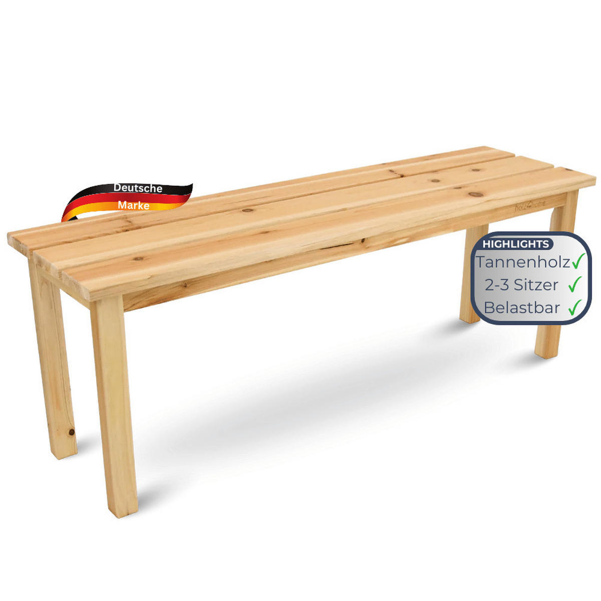 GARTENBANK wetterfest Holz LYDIA 3 Sitzer Natur - Braun, Holz (118/43.5/33cm) - DELUKE