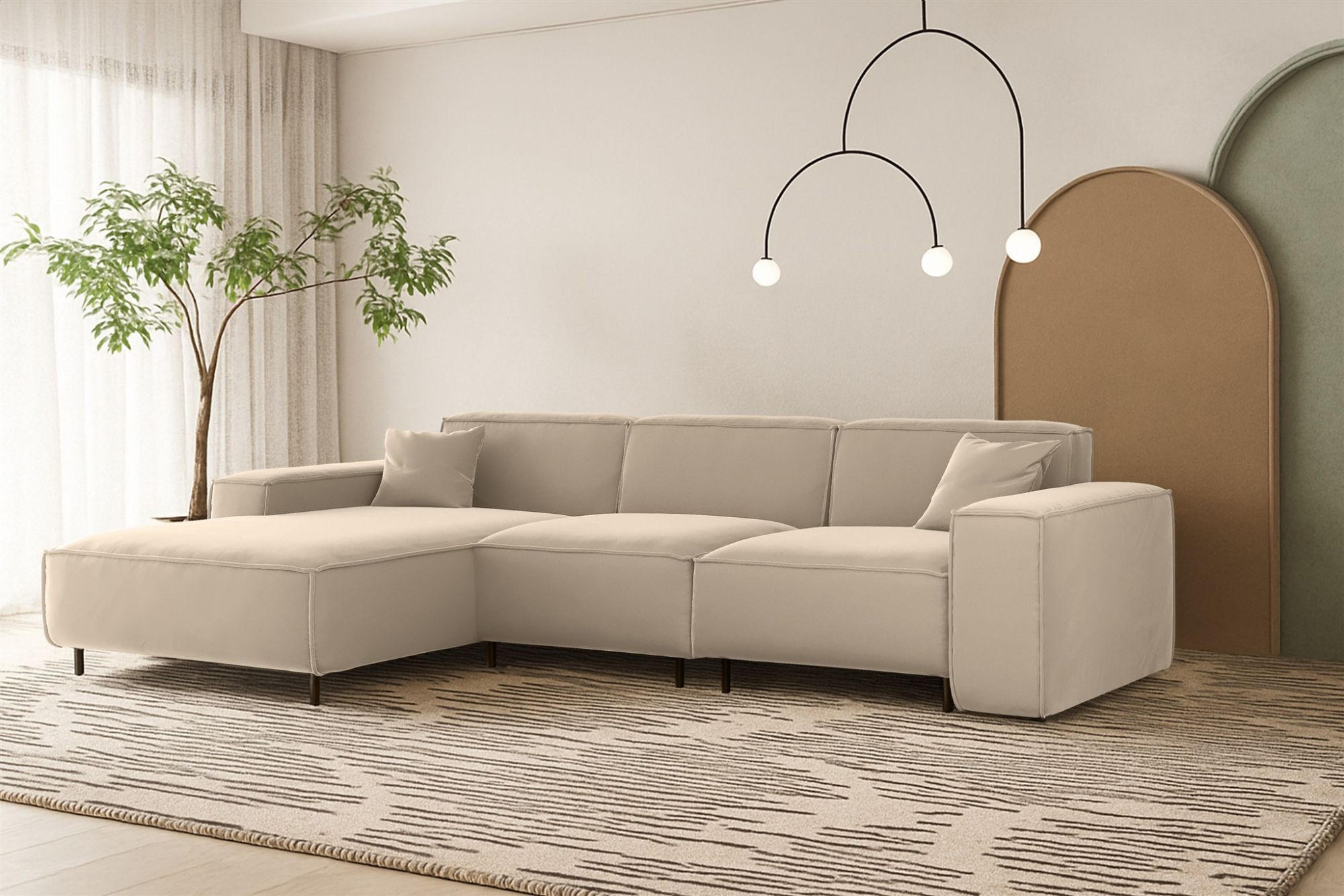 ECKSOFA Gloria In Tiffani - Beige, Holzwerkstoff/Textil (165/266cm) - Fun Möbel