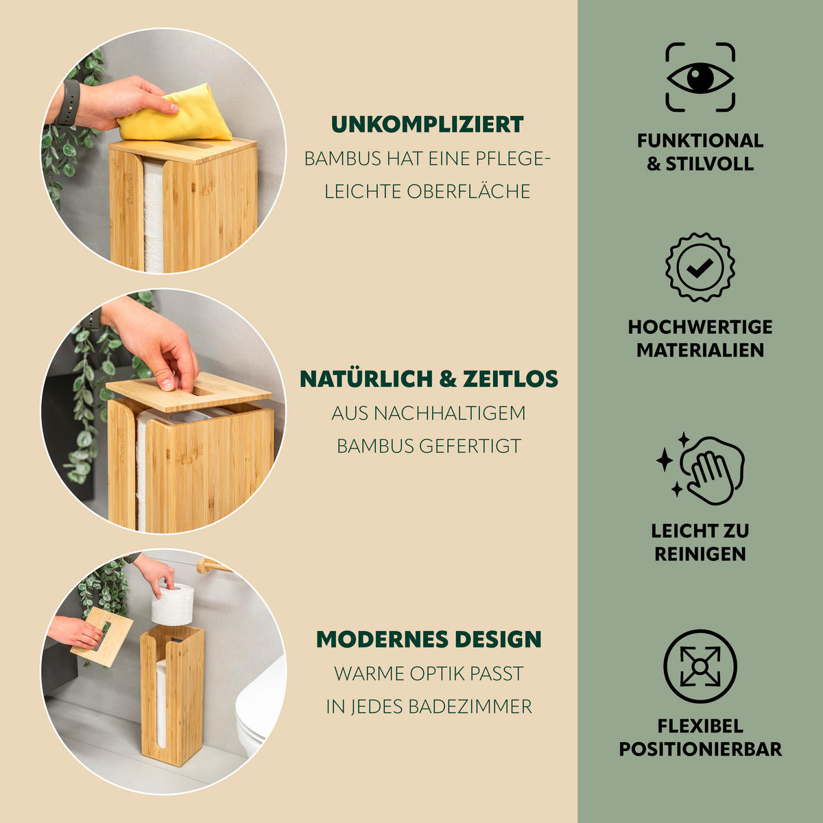TOILETTENPAPIERHALTER, für 4 Ersatzrollen, Bambus - Braun, Holz (14.5/42/14.5cm) - eluno