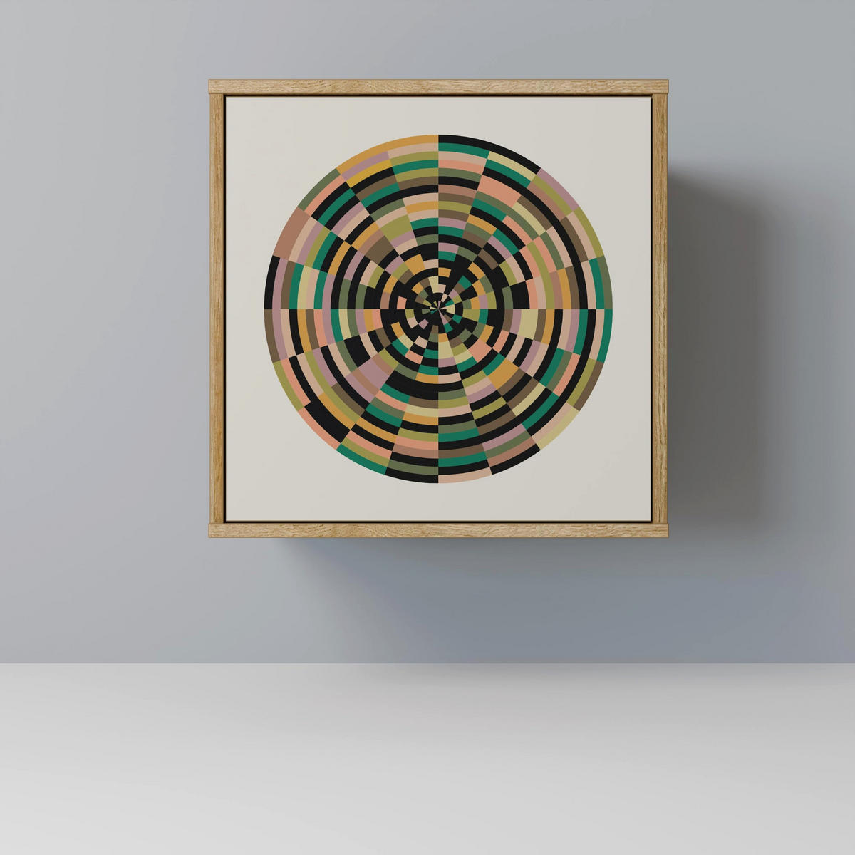 SIDEBOARD GREEN CIRCLES, Eichefarben, 57,5x42x72,5 cm, Schwarze Metallfüße - Eichefarben/Multicolor, Holzwerkstoff/Metall (57.5/72.5/42cm) - SpaceRebels