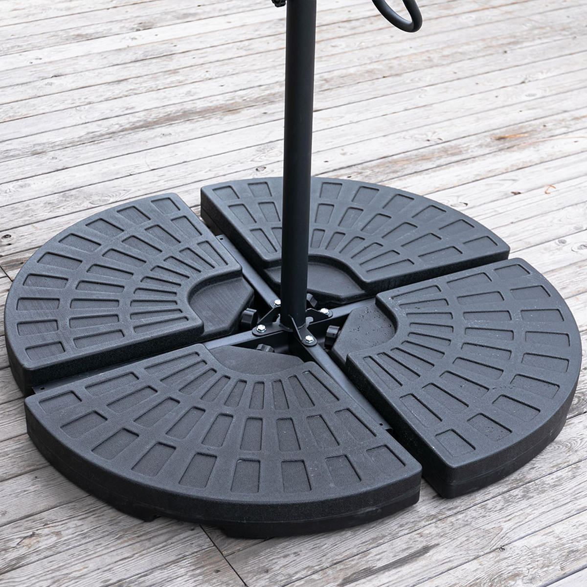 SONNENSCHIRMFUSS aus HDPE in Schwarz Round 4er-set befüllbar wetterfest und standfest Ø100 × 7,5 cm insgesamt gefüllte von 52 bis 60 kg - Schwarz, Kunststoff (50/8cm) - Livingandhome