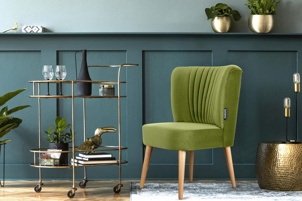 COCKTAILSESSEL DUCO auf hohen Beinen, Olive/Eiche - Eichefarben/Olivgrün, Holz/Textil (63/89/65cm) - KONSIMO®