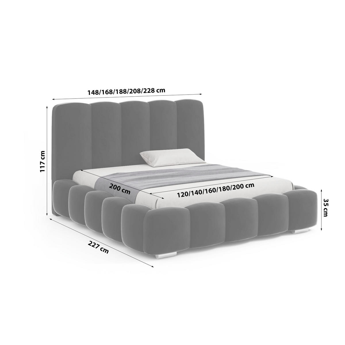 DOPPELBETT mit bettkasten Leytron 120x200 cm, Schwarz - Schwarz, Textil (120/200cm) - Fedve