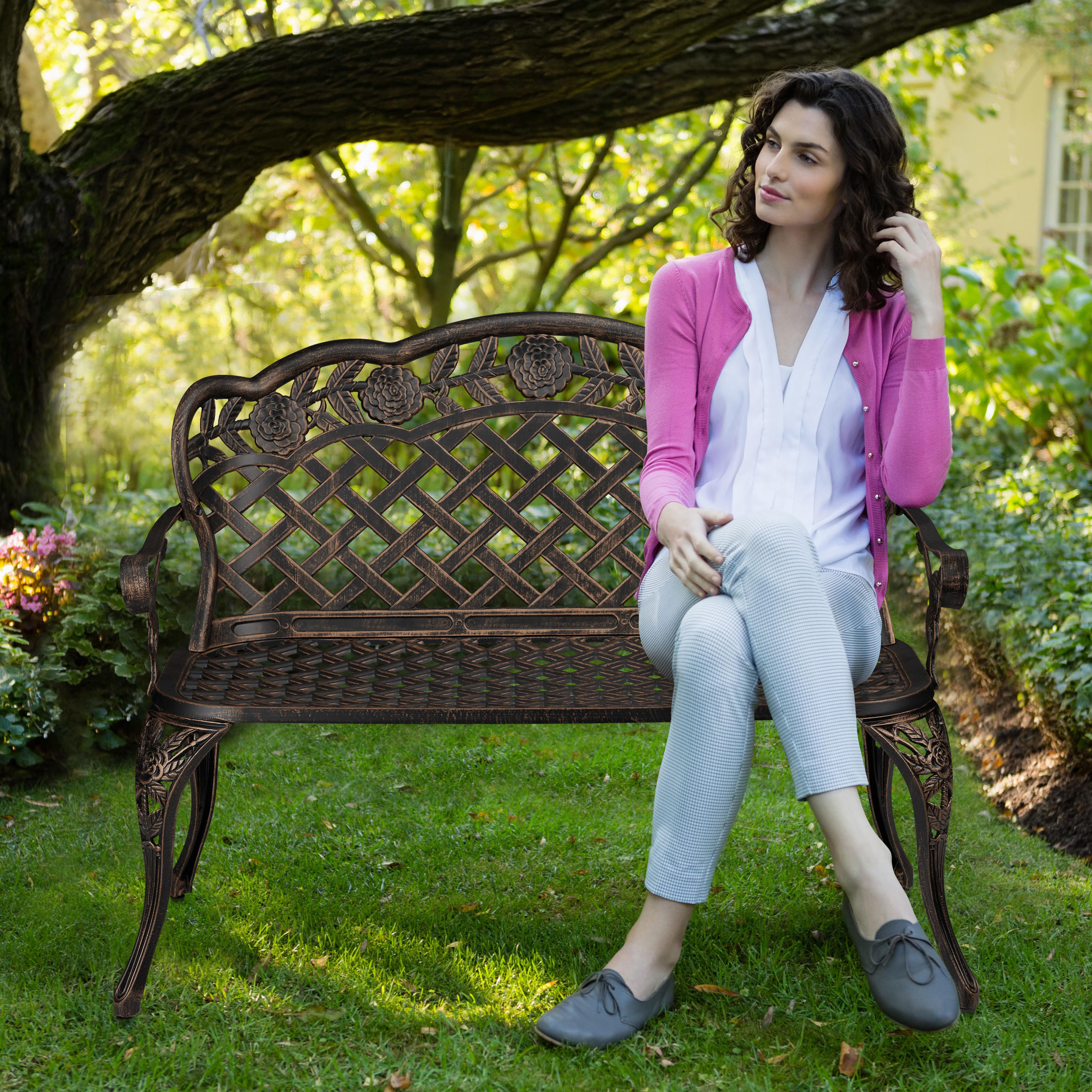 GARTENBANK - Schwarz, Metall (111.5/84/56cm) - Relaxdays