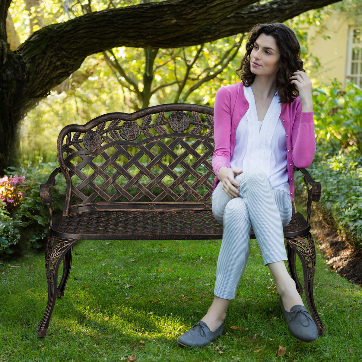 GARTENBANK - Schwarz, Metall (111.5/84/56cm) - Relaxdays