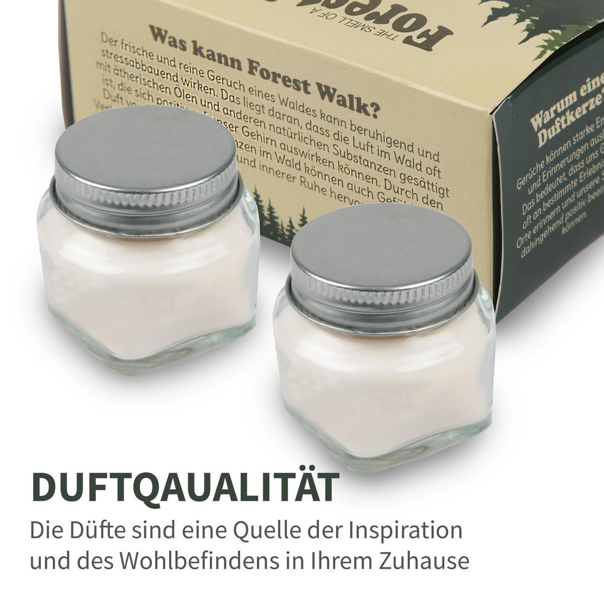 DUFTKERZE im Glas "Forrest Walk" mit Deckel, 2er Pack mit je ca. 7 Std. Brenndauer, Ø6cm, Raumduft als Geschenk und Dekoration - Weiß, Glas (6/5cm) - HS Candle
