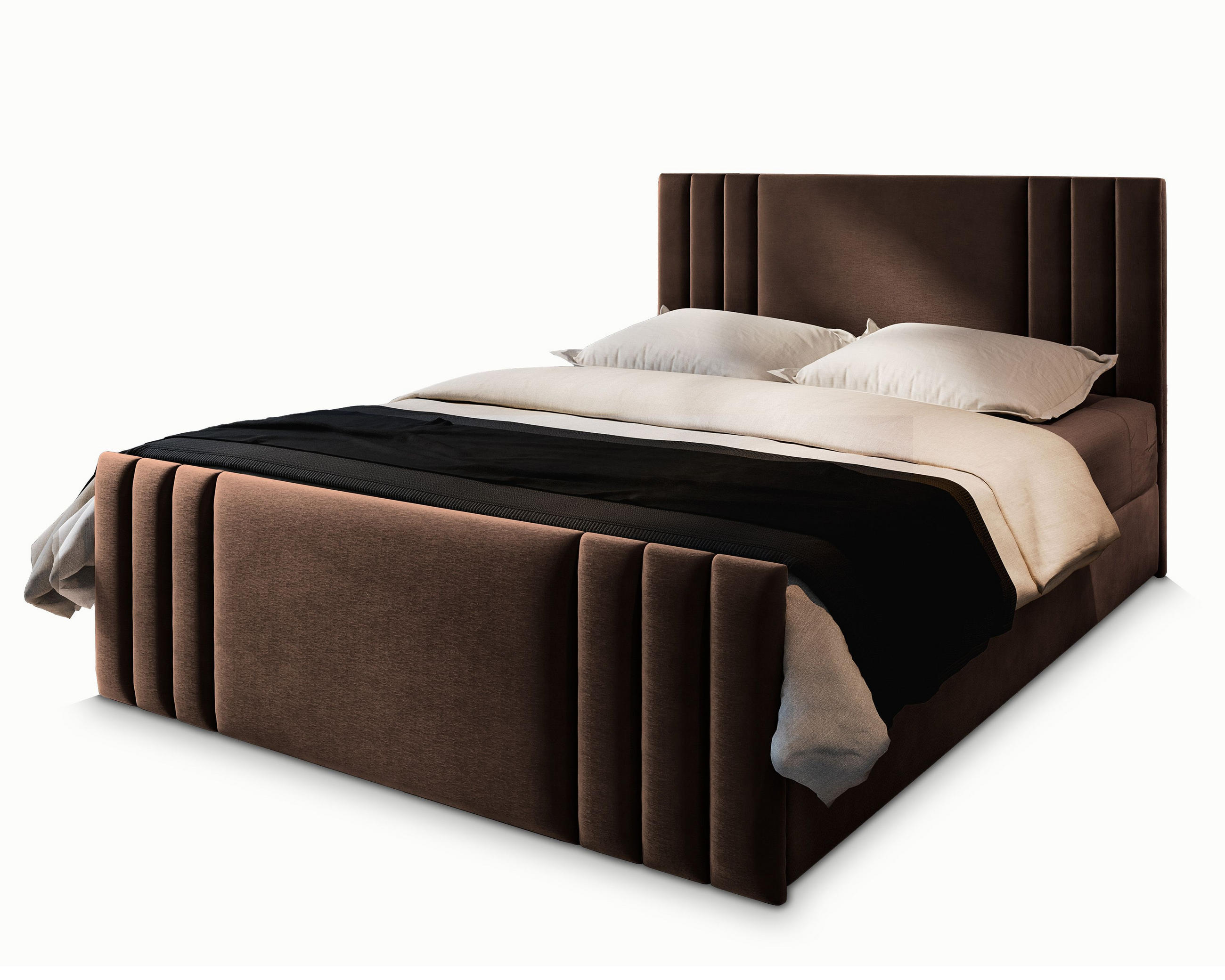 BOXBETT KANES 160x200 cm mit Matratze und Topper - Braun - Braun, Holz (160/200cm) - MASSENO