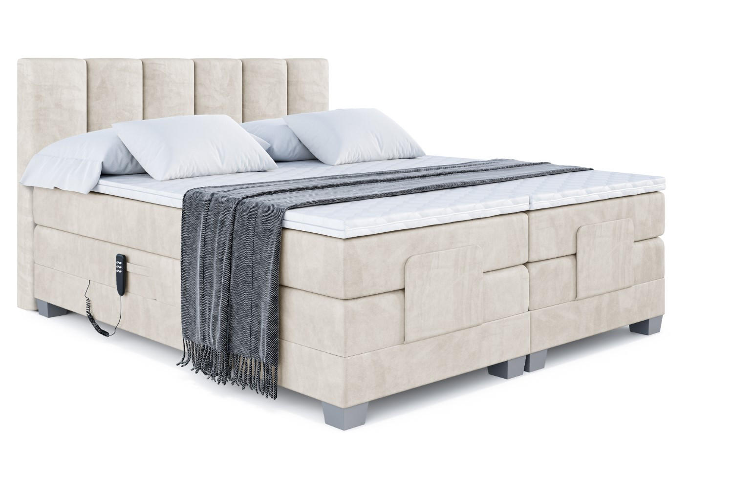 BOXSPRINGBETT elektrisch verstellbar mit 2 Matratzen H4/Taschenfederung AMEL EL 160 x 200 Creme - Creme, Holzwerkstoff (167/200cm) - ALTDECOR