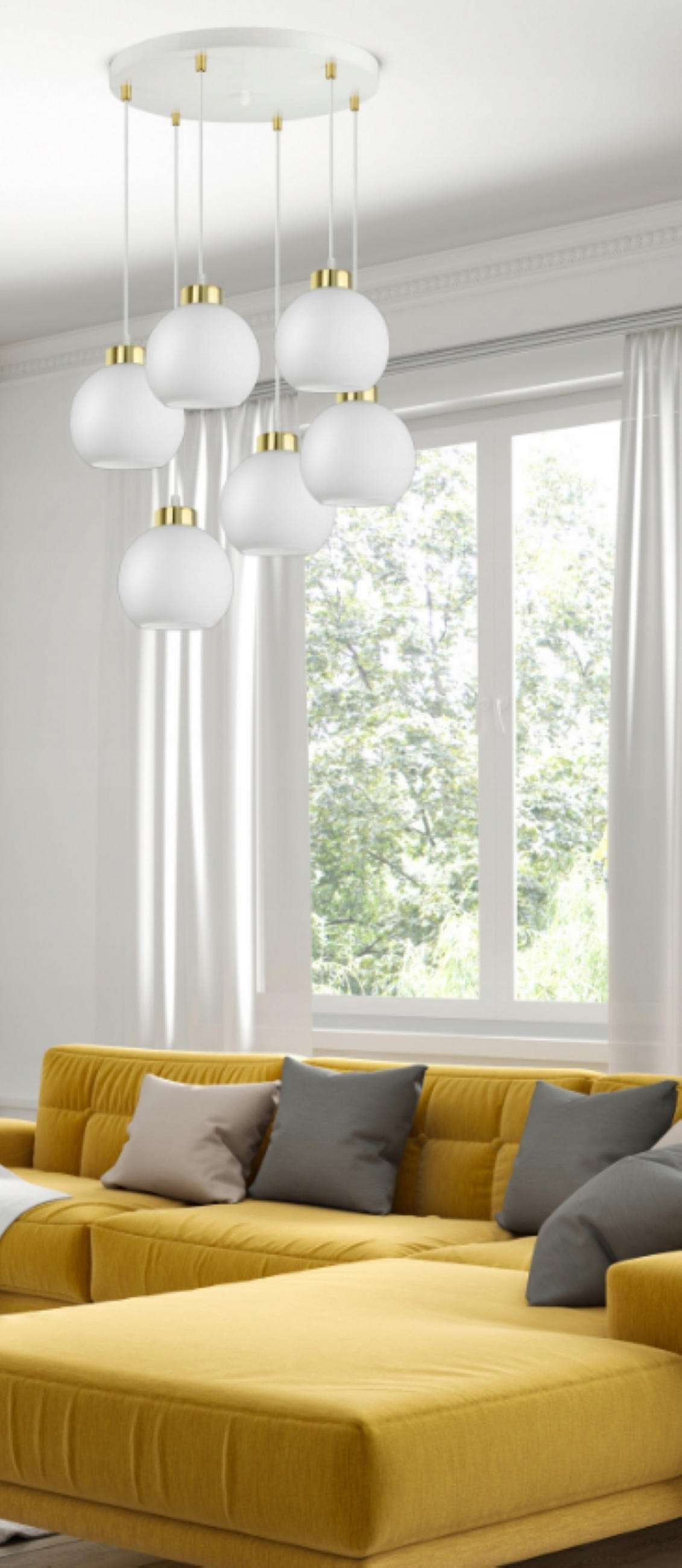 PENDELLEUCHTE GOLDGLAS - Goldfarben/Weiß, Glas/Metall (55/55/80cm) - kiki design