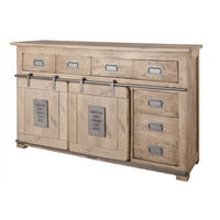 SIDEBOARD Mango 150x45x90 whitewash lackiert RAILWAY #320 - Beige, Holz (150/90/45cm) - Massivmoebel24