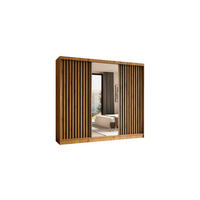 KLEIDERSCHRANK mit Spiegel-Schiebetüren und Aluminium-Leisten, LED-Beleuchtung - LAMELO- 240 cm Artisan+Artisan+Schwarz - Schwarz/Eiche Artisan, Holzwerkstoff (240/216/61cm) - ALTDECOR