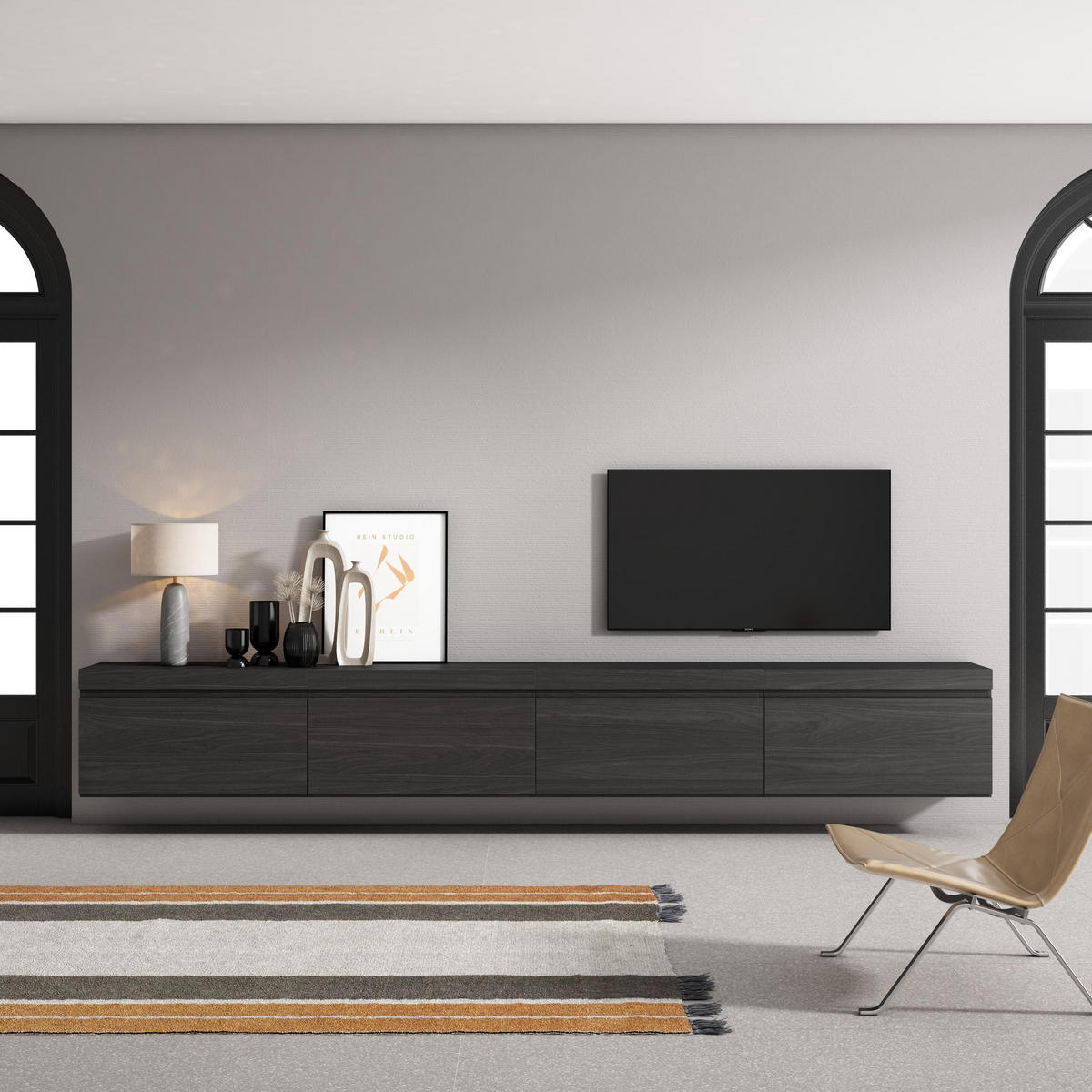 TV-SCHRANK Lowboard, Hängend, schwarz, 320/35/45cm - Schwarz, Holzwerkstoff (320/45/35cm) - Skraut Home
