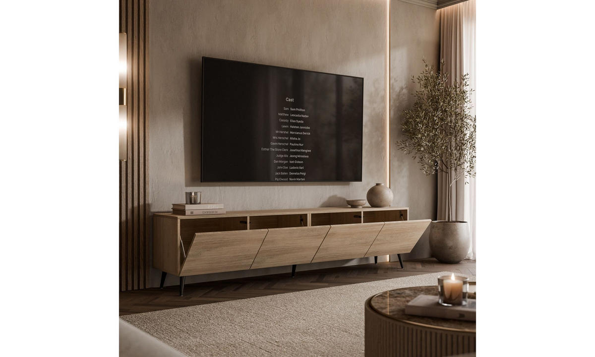 TV-SCHRANK COLGANTE 200/40/49 cm schräge schwarze Füße Travertin - Beige/Schwarz, Holzwerkstoff/Metall (200/49/40cm) - Lookway