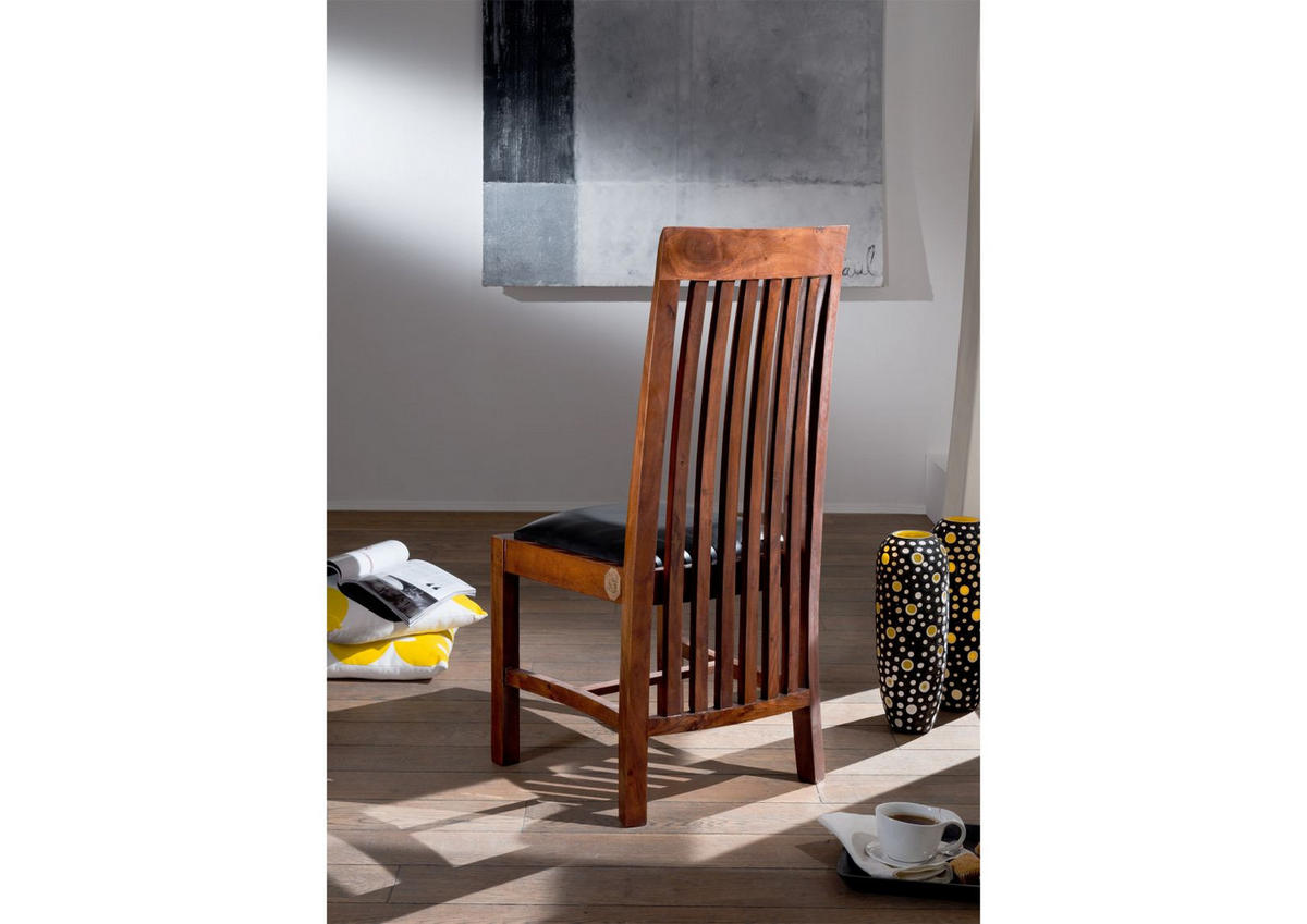STUHL Akazie 45x51x103 nougat lackiert Polster schwarz Bangalore OXFORD #6 - Dunkelbraun, Holzwerkstoff (45/103/51cm) - Massivmoebel24