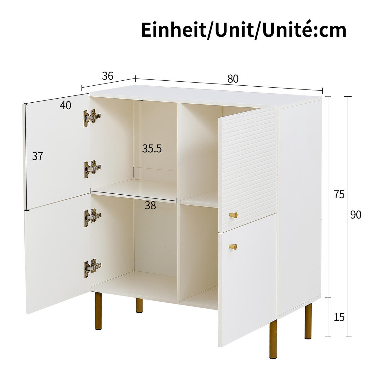 SIDEBOARD 80/36/90 cm weiß aus MDF mit Stahlbeinen - Weiß, Holzwerkstoff (36/90/80cm) - OKWISH