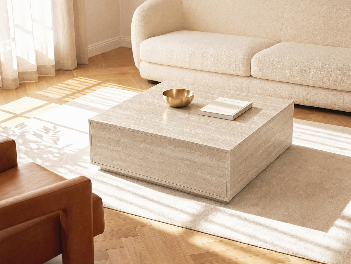 COUCHTISCH - 90 cm x 90 cm - Holz, Platte - Beige - ANTRIM - Beige, Holz (90/90/35cm) - Vente-Unique