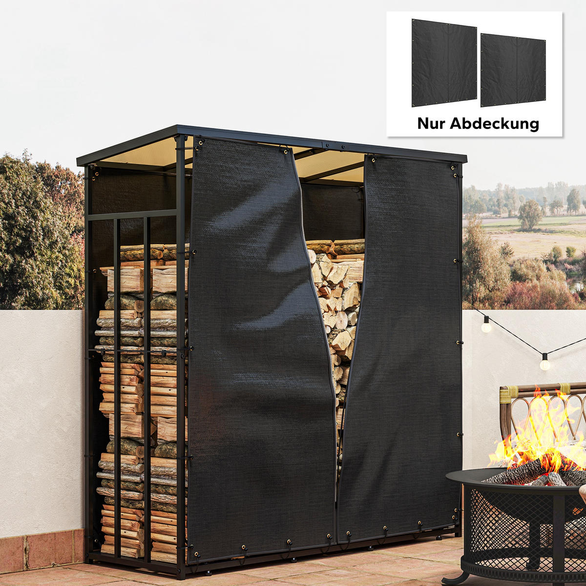 KAMINHOLZREGAL 174 cm - Schwarz, Kunststoff (1/173/174cm) - Outsunny