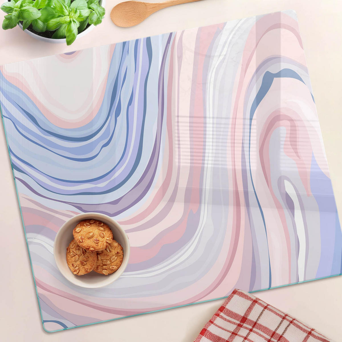 GLASPLATTE 60x52 cm Abstrakte Wellen - Multicolor, Glas (60/0.4/52cm) - TULUP