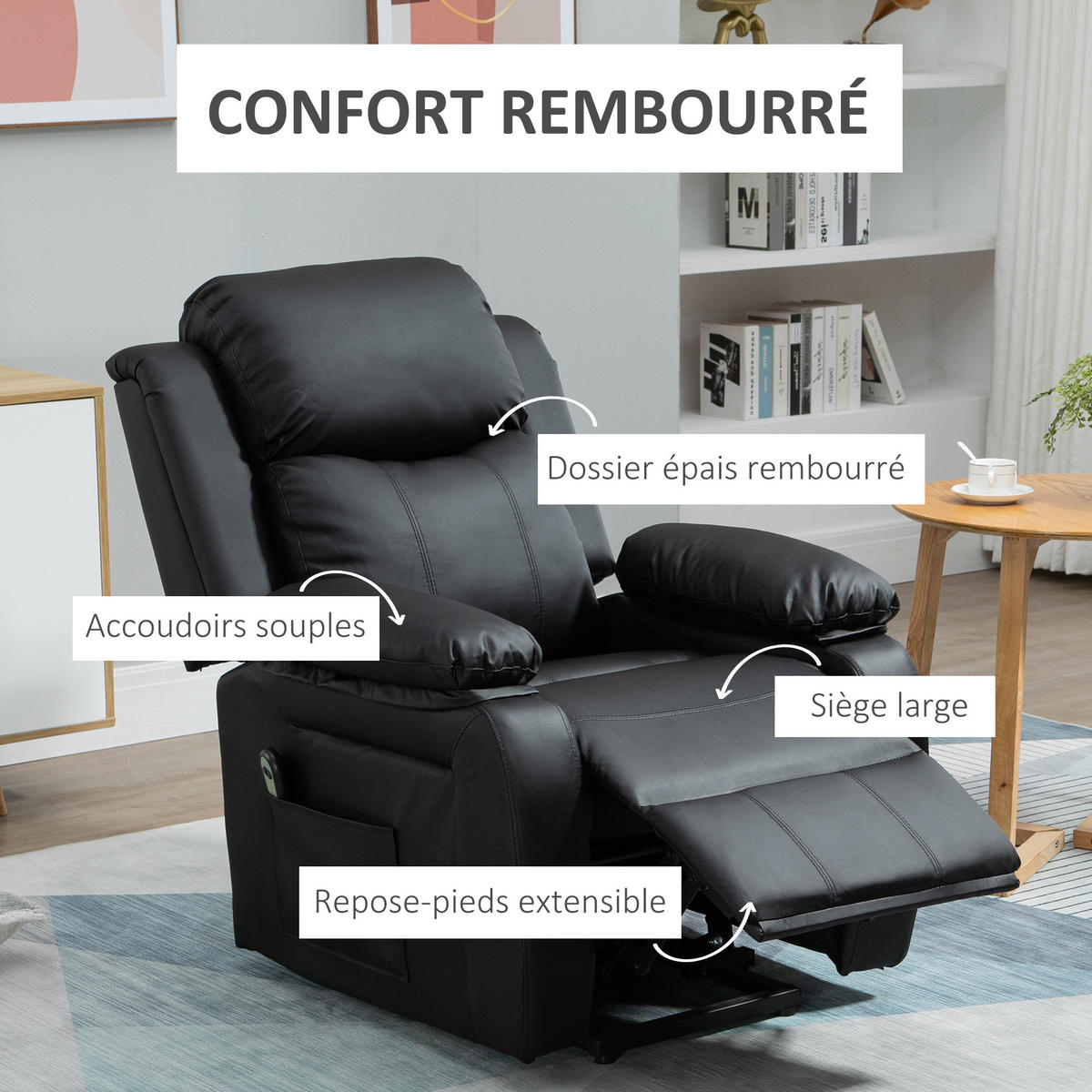 RELAXSESSEL DE-15442 elektrisch verstellbar mit Aufstehhilfe Schwarz - Schwarz, Leder (76/105/90cm) - ComfortXL