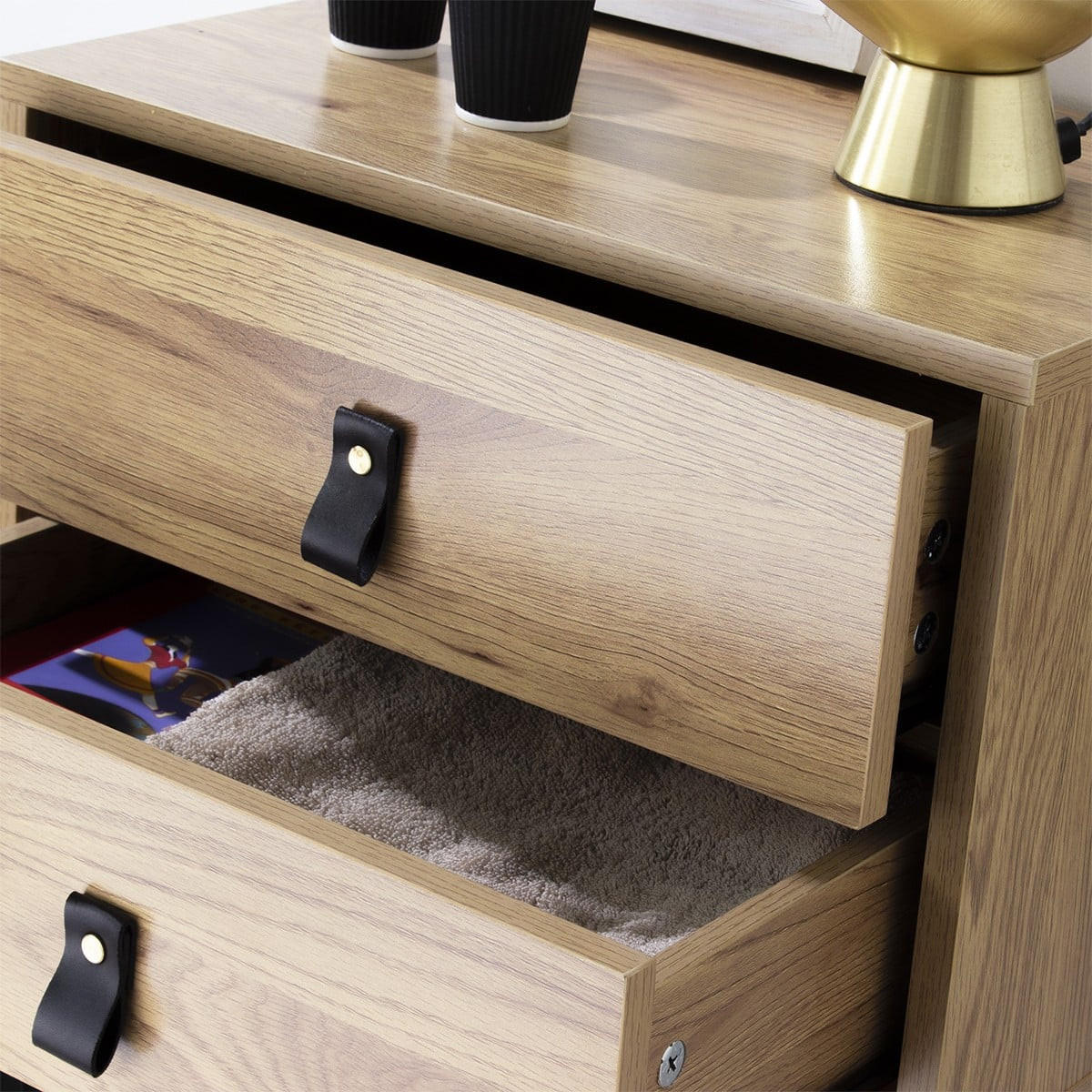 NACHTTISCH mit 2 Schubladen und Metallbeinen in Eichenoptik - Apfelbaumfarben, Holzwerkstoff (29/65.5/45cm) - Calicosy