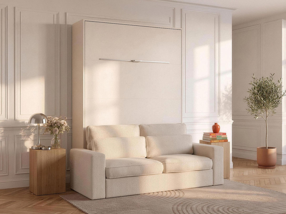 SCHRANKBETT - 2 Personen - holz - beige Rapili - Beige, Holz/Metall (160/200cm) - Vente-Unique