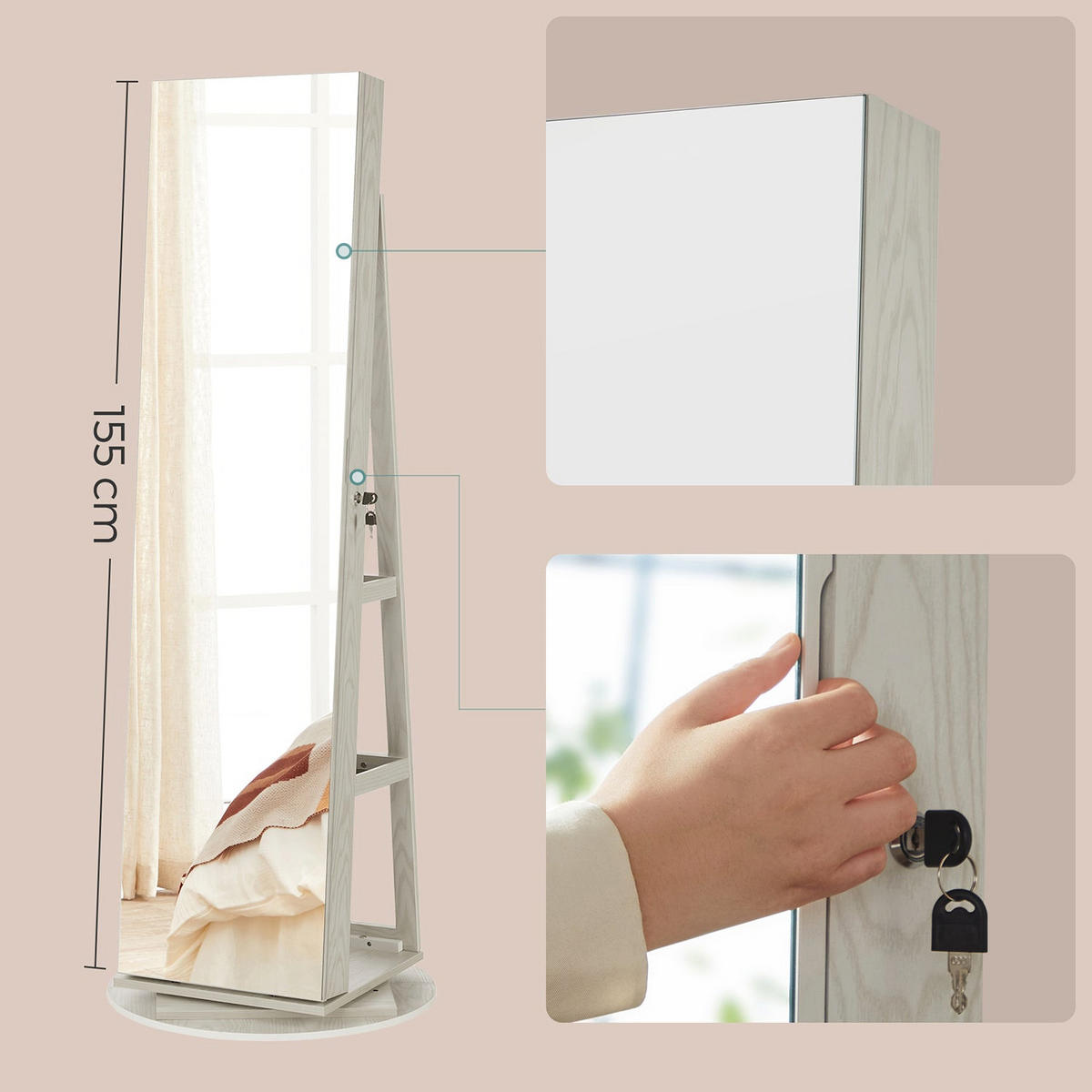 SCHMUCKSCHRANK Abu Dhabi - Weiß, Metall (54.5/162/54.5cm) - Hansiro