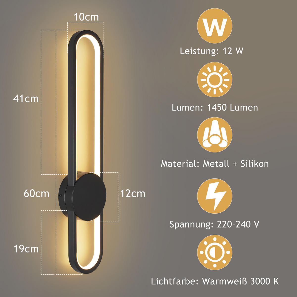 LED-WANDLEUCHTE Blinkor 60/12/5.5 cm - Schwarz, Metall (12/5.5/60cm) - ZMH