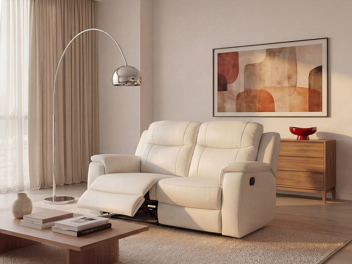 RELAXSOFA - 2 Personen - leder - elfenbeinfarben Evasion - Weiß, Leder (156/100/96cm) - Vente-Unique