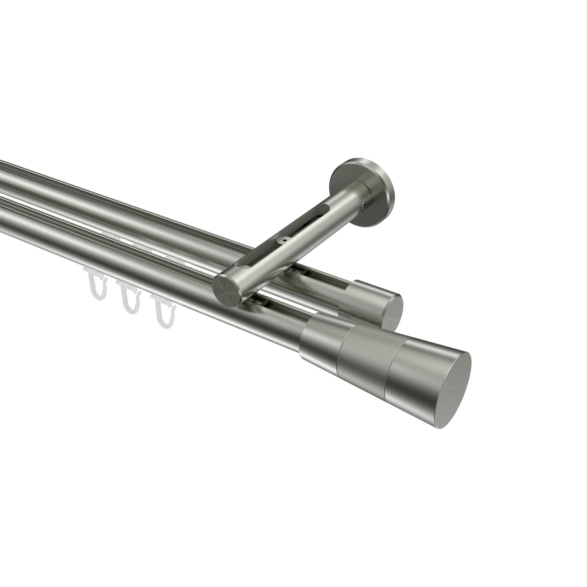 INNENLAUF-GARDINENSTANGEN-SET Siteno Tanara 300 cm (geteilt in 3 x 100 cm), 2-läufig, 20 mm Ø Edelstahl-Optik - Edelstahlfarben/Silberfarben, Metall (300cm) - INTERDECO