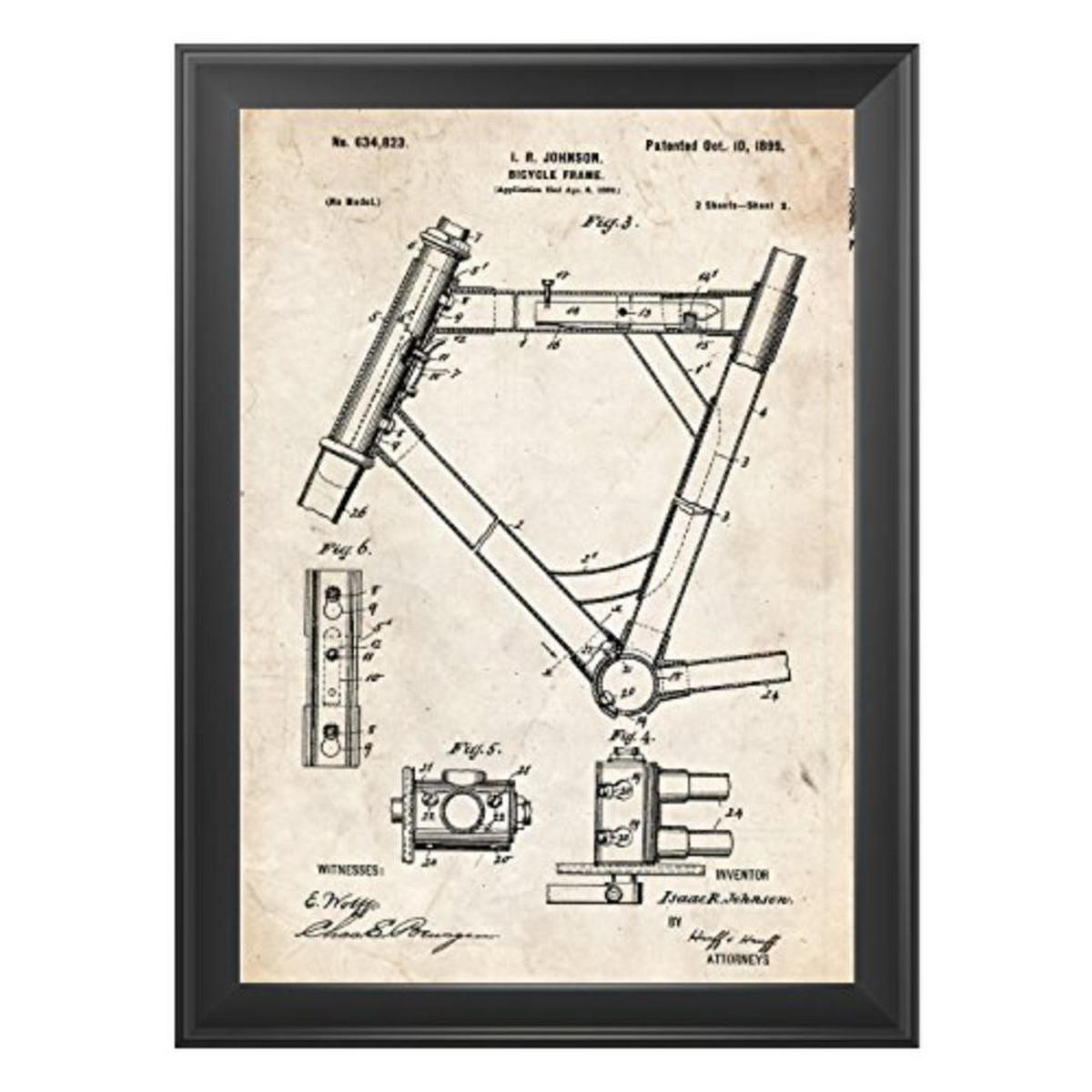 POSTER Set mit 4 Jahrgang Fahrrad Patent A4 Schwarzer Rahmen - Schwarz, Papier (29.7/3cm) - Nacnic