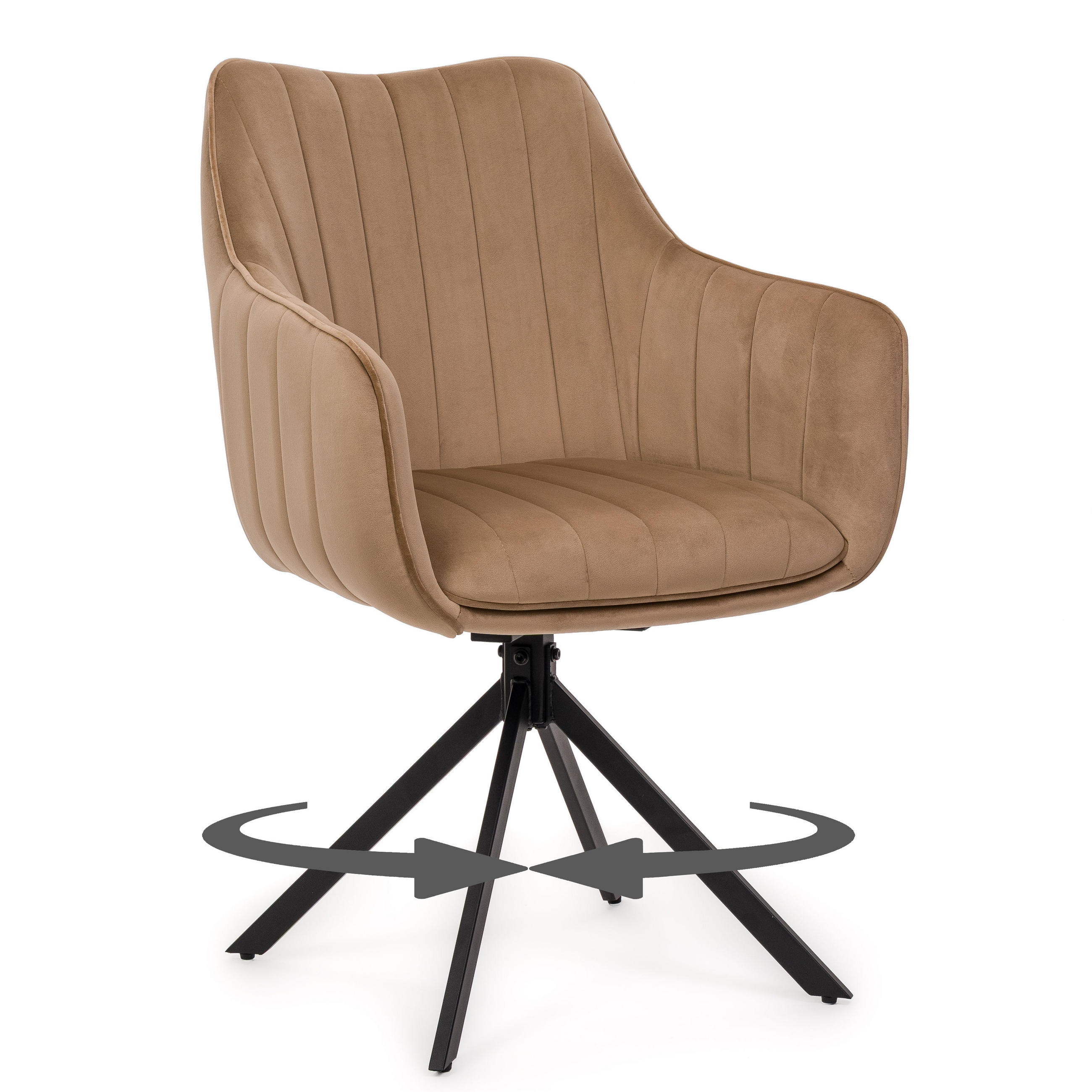 STUHL PIANO drehbar gepolsterter mit Steppung - beige - Velour - Beige/Schwarz, Textil/Metall (59/88/61cm) - NEW HOME