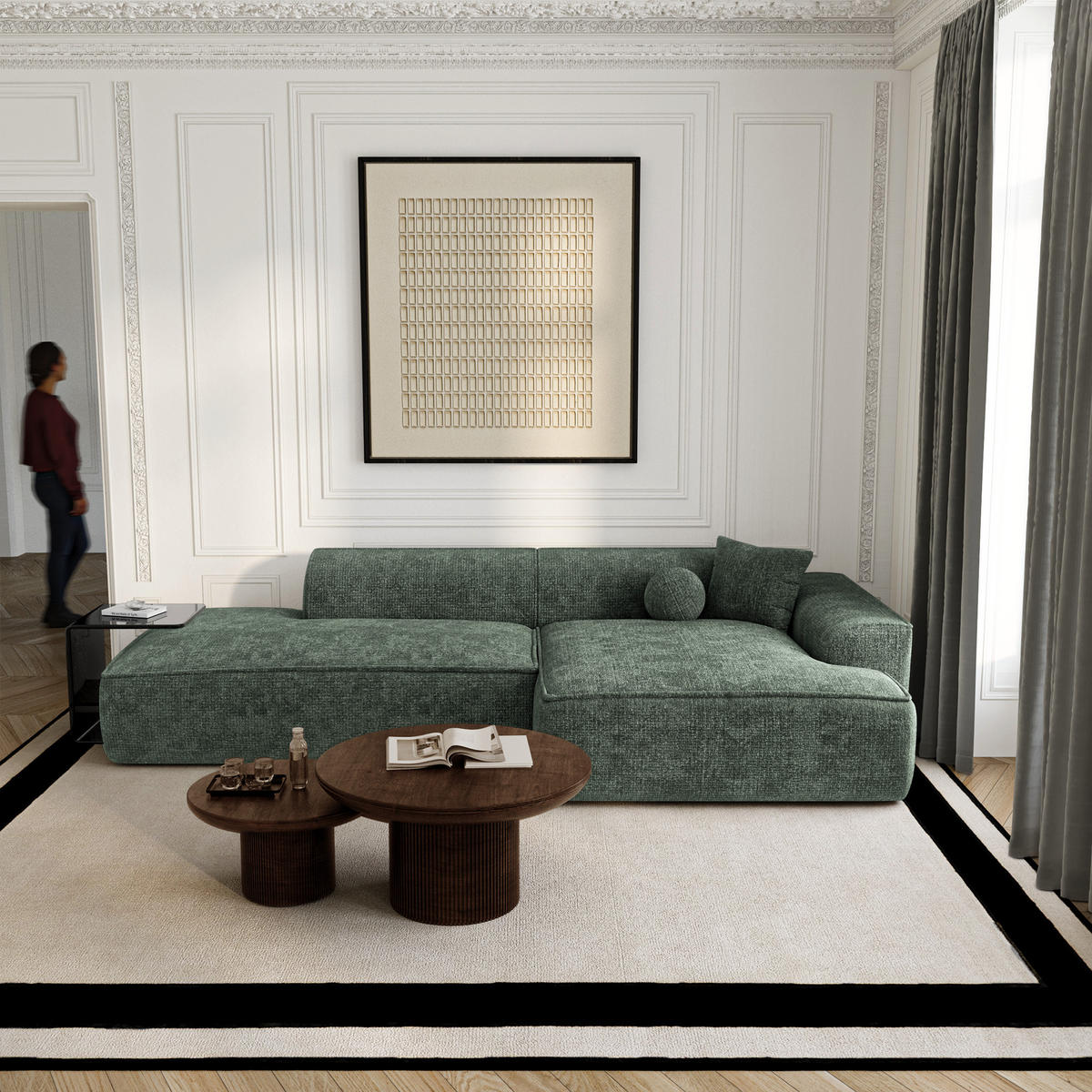 ECKSOFA rechtwinklig HANA Strickvelours Olivgrün 260cm - Olivgrün/Grün, Textil (260/155cm) - Premium Interiors