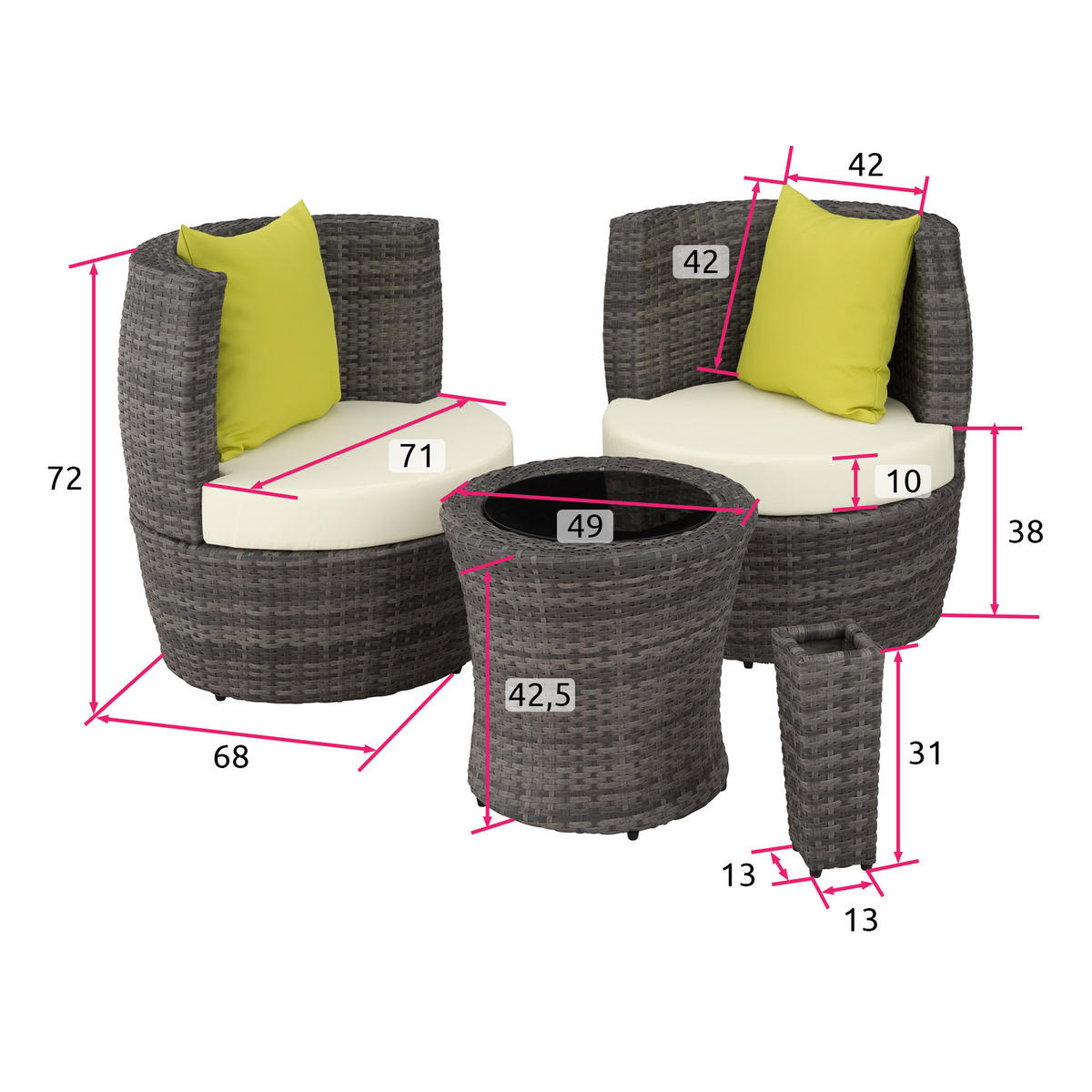 RATTAN SITZGRUPPE Nizza,stapelbar,grau - Grau, Kunststoff - tectake