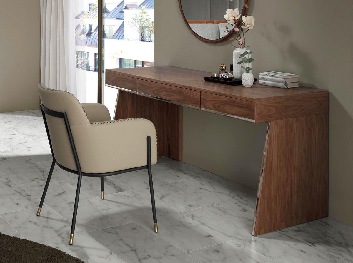 SCHREIBTISCH Walnuss Stahl 160/61/76 cm - Edelstahlfarben/Walnussfarben, Holz (61/160/76cm) - ANGEL CERDA