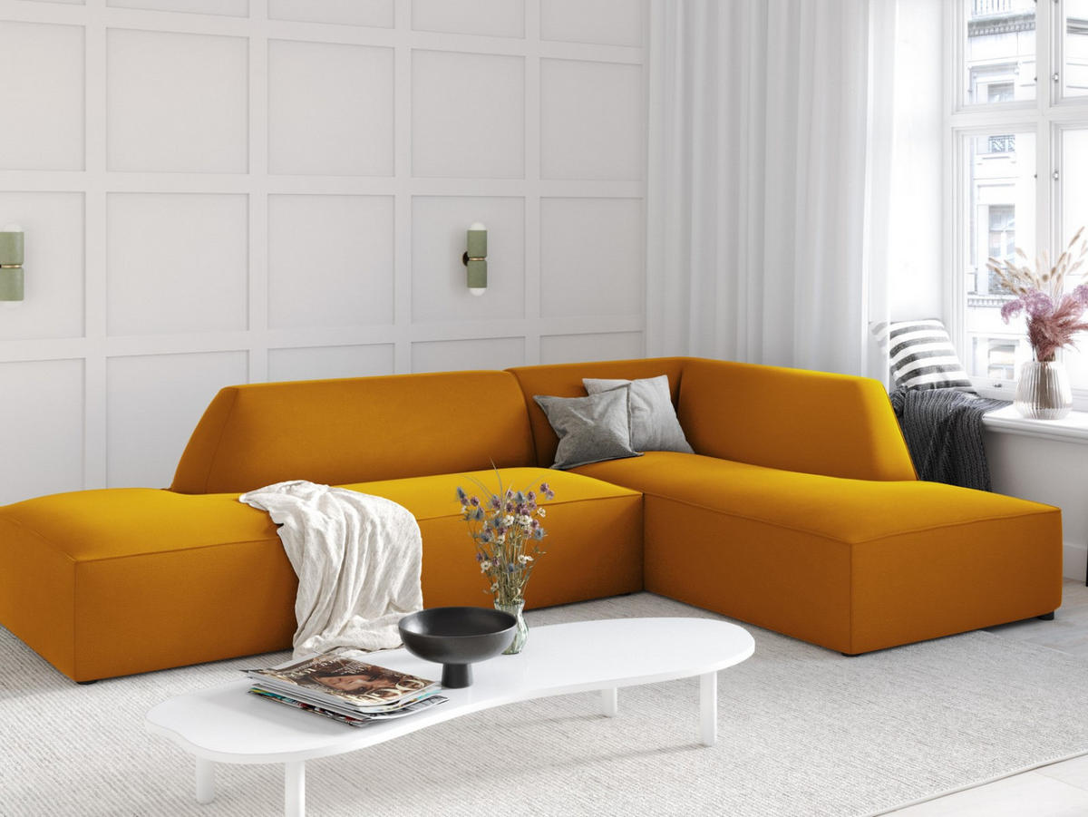 ECKSOFA rechts Ruby aus Samt gelb 4 Sitzplätze - Gelb, Textil (180/273cm) - Micadoni