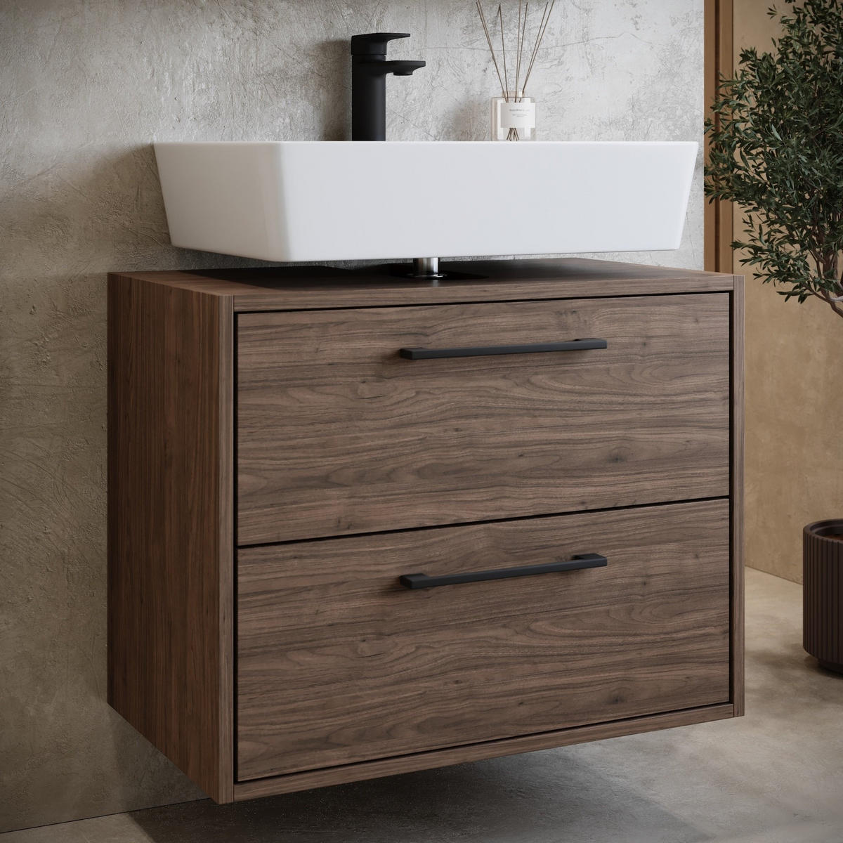 OMARICA POD UMIVALNIK Florence 2 predali rjavi oreh - 60 x 35 x 47 cm - barve hrasta, les (60/47/35cm) - Badplaats