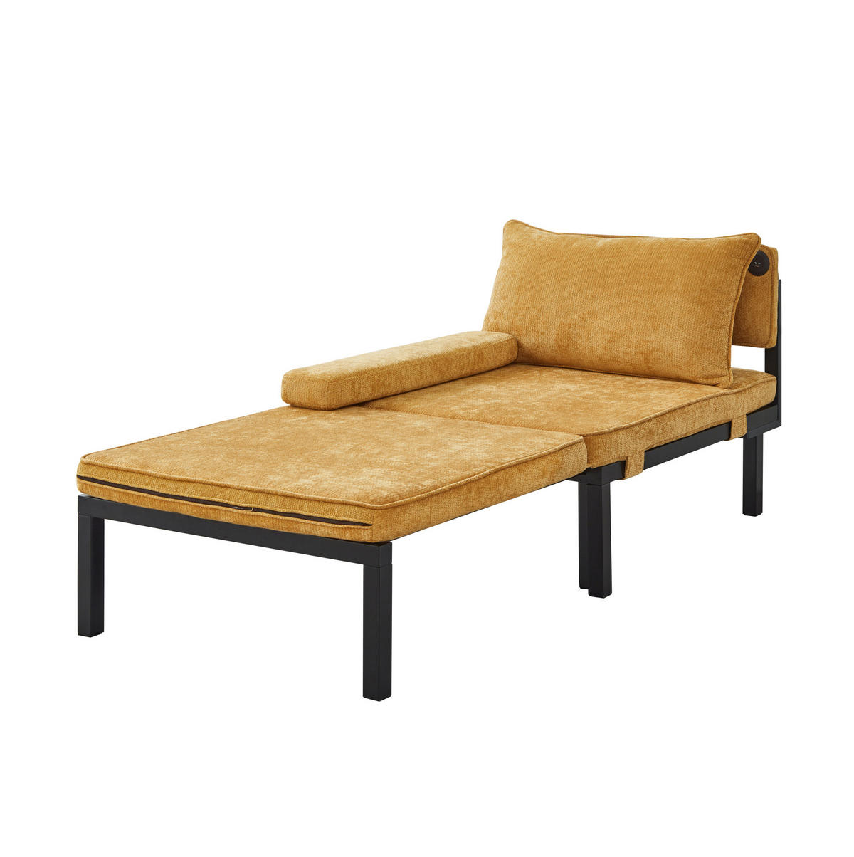 SCHLAFSESSEL mit Schlaffunktion, USB- und Type-C-Anschluss, platzsparendes 2-in-1-Design, Gelb - Gelb, Textil (82/79/176cm) - Redom