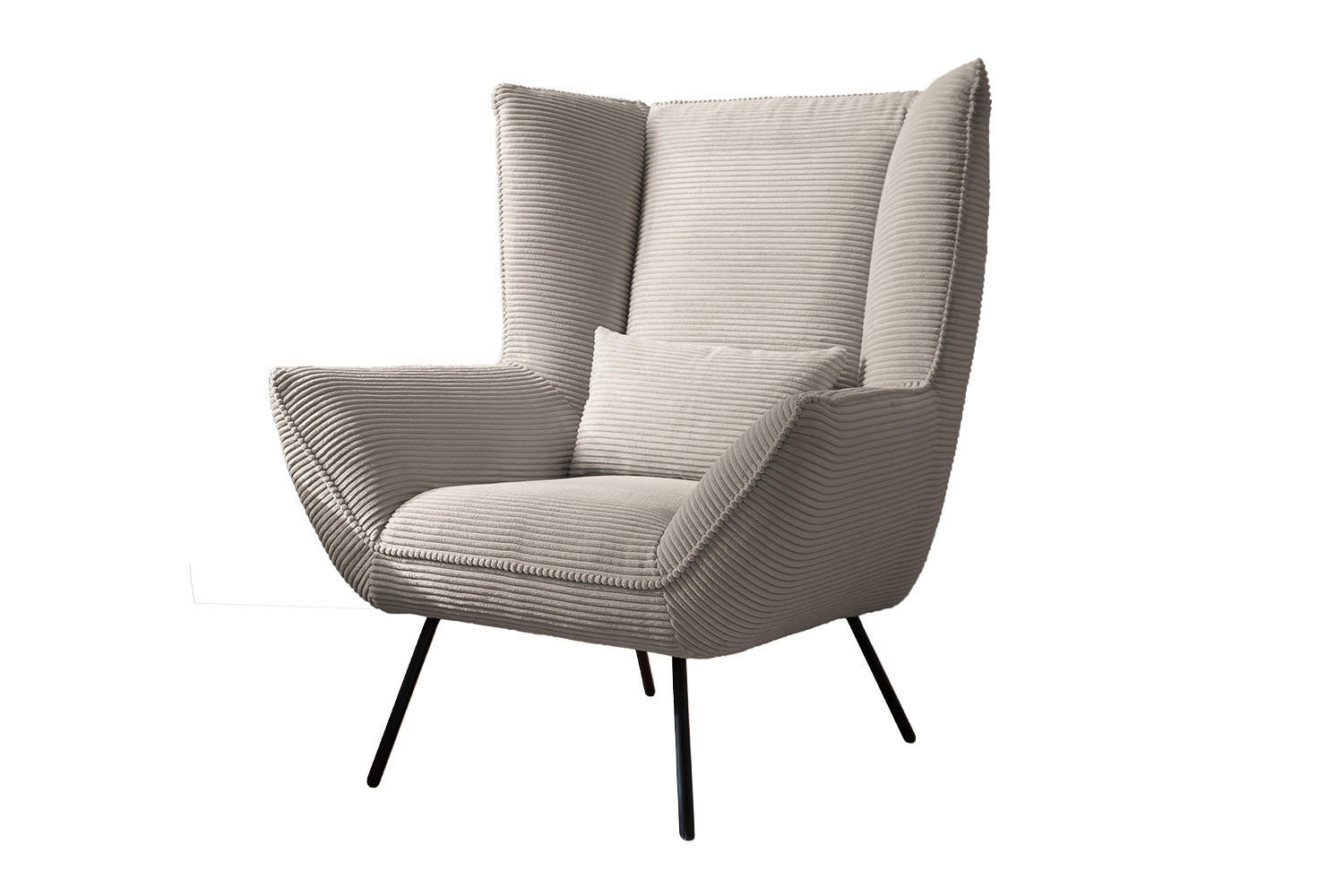 SESSEL IVA Granit Cord - Greige/Schwarz, Textil/Metall (90/112/94cm) - KAWOLA