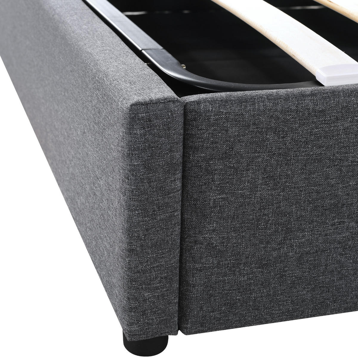 POLSTERBETT aus Leinen 160x200 cm Grau mit Matratze, LED-Kopfteil, USB-C und Stauraum - Grau, Textil (160/200cm) - IVMEU