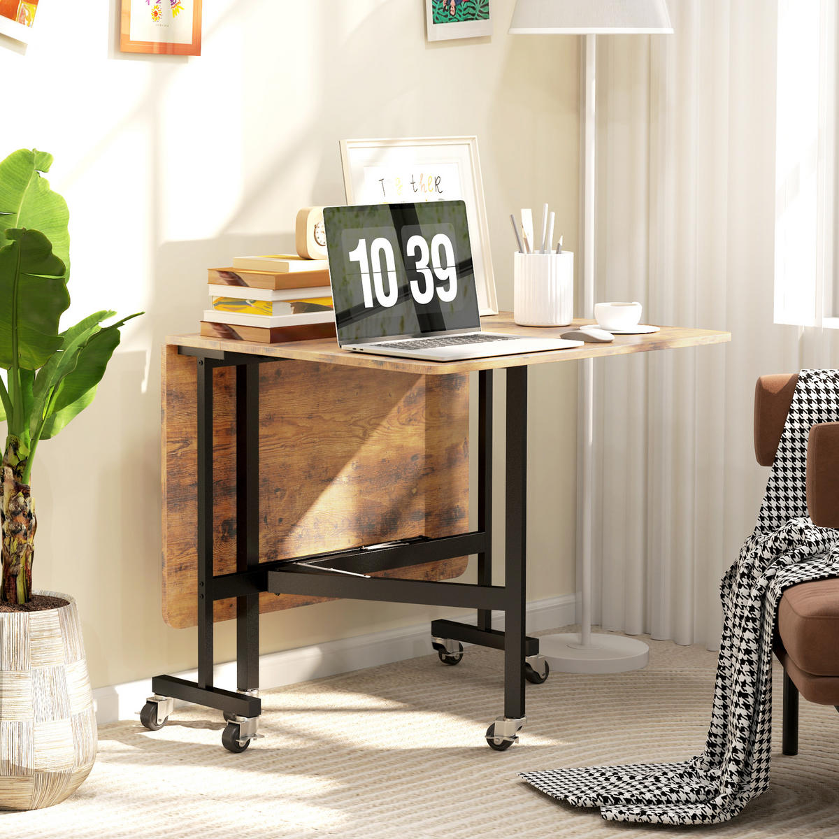 ESSTISCH Klappbar Küchentisch mit Rollen Bremsen für 4-6 Personen Rustikal-Braun - Braun, Holzwerkstoff (120/80/73cm) - HOMCOM