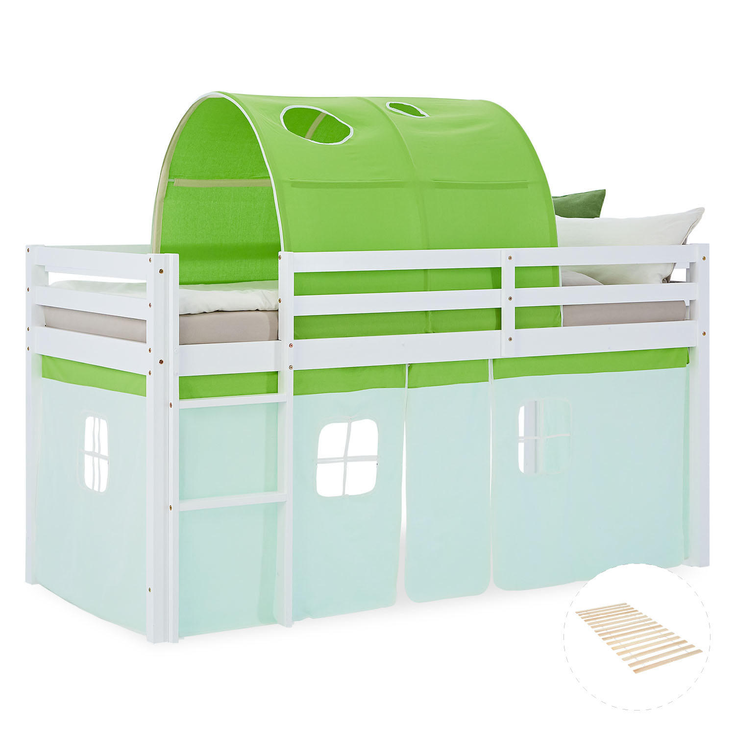 Homestyle4u Hochbett Grün, Weiß 90x200 cm