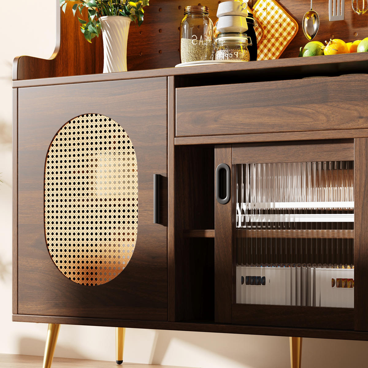 KÜCHENSCHRANK 145x39x171Cm LED 5 Türen Landhausstil - Braun, Holzwerkstoff (145/171/39cm) - FLIEKS