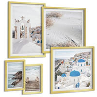 BILDER SET 5er Set - 50x50 cm & 20x30 cm & 40x60 cm Goldrahmen - Meeresarchitektur Santorin - Goldfarben, Kunststoff (40/60cm) - TULUP