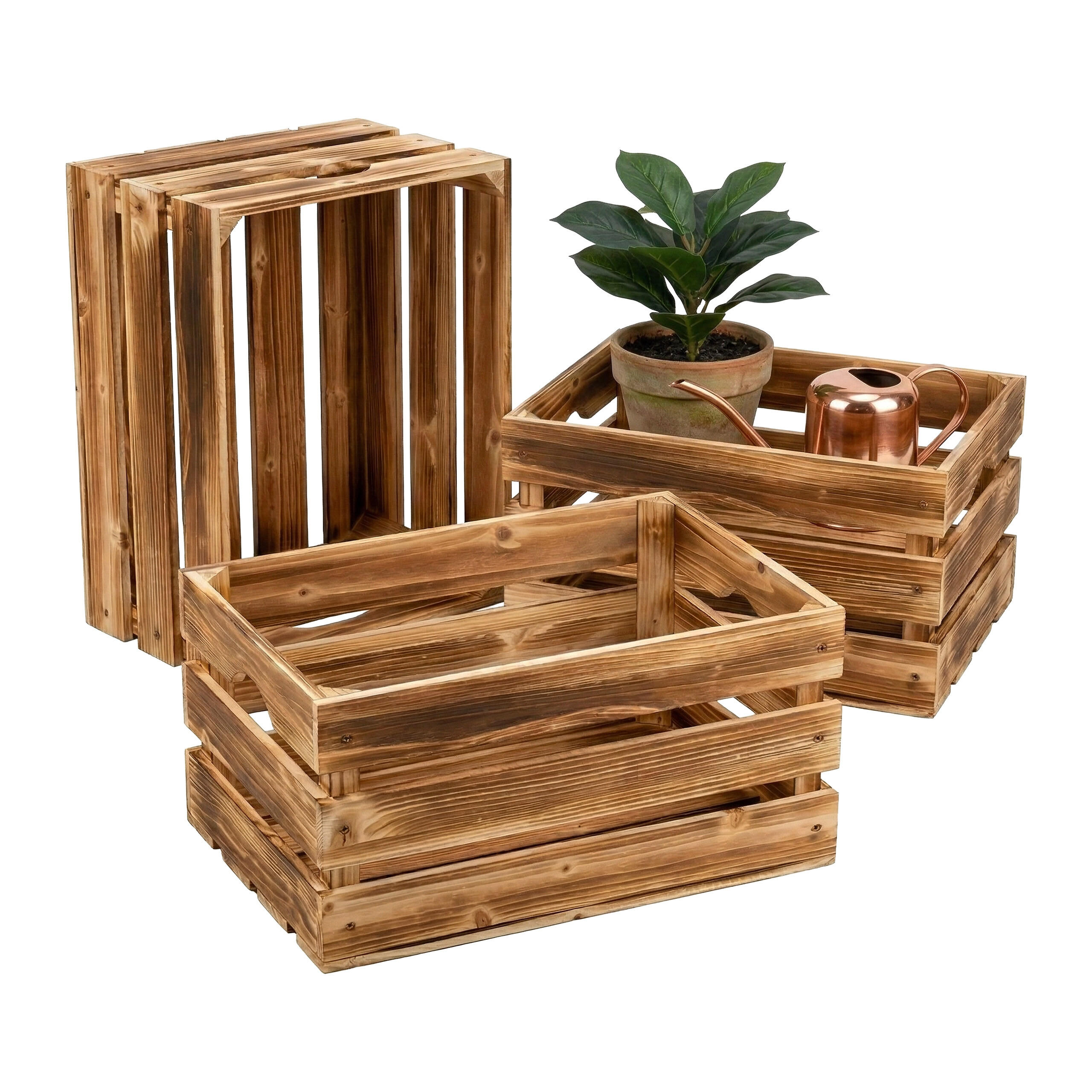 ZABOJ ožgan 3-delni-set - rjava, les (40/25/30cm) - Relaxdays