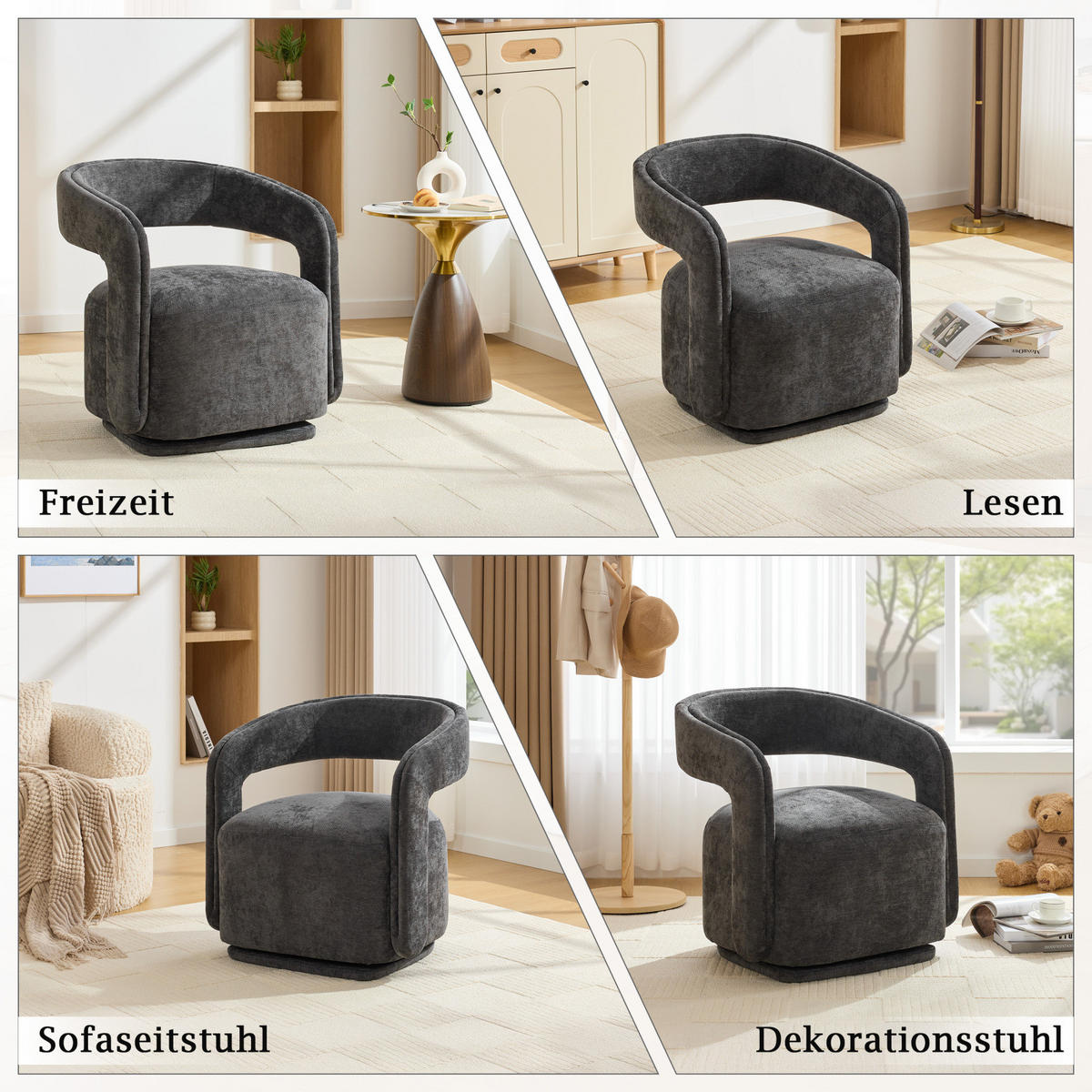 SESSEL,360 Grad Drehsessel Grau, Wohnzimmer Loungesessel - Grau, Textil (70/74/65cm) - PARAFTA HOME