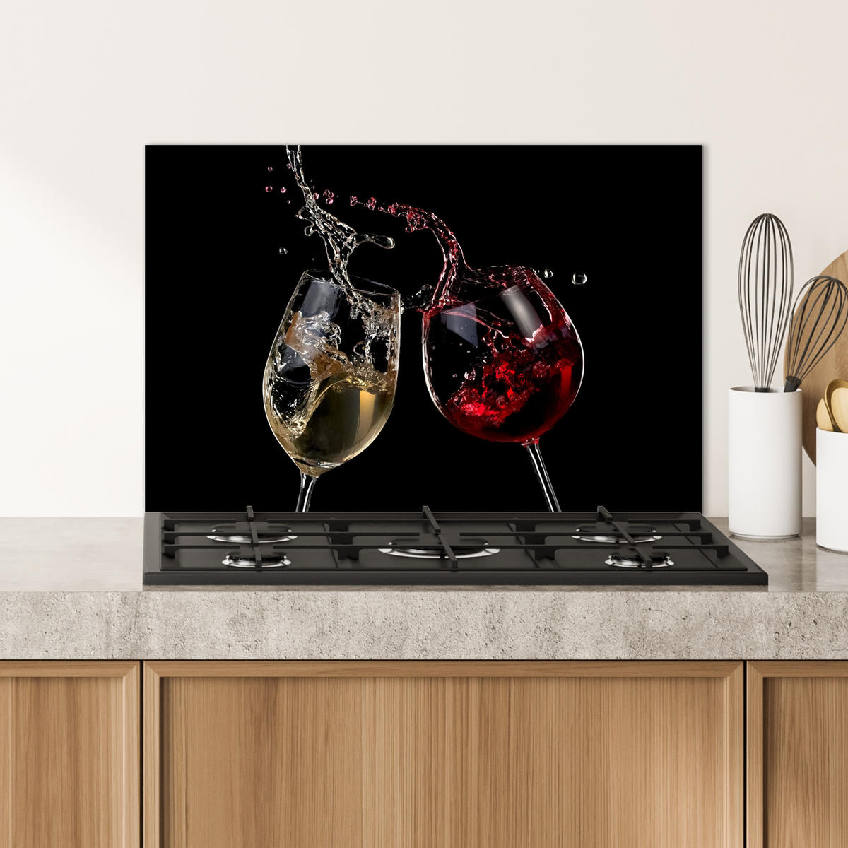 SPRITZSCHUTZ KÜCHE Rotwein - Weißwein - Glas - Schwarz 70x50 cm - Weinrot, Metall (70/0.3/50cm) - MuchoWow