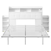 POLSTERBETT 140/190 cm mit LED, USB-/USB-C-Ladestation und 2 ausziehbaren Nachttischen, Weiß - Weiß, Metall (140/190cm) - Redom