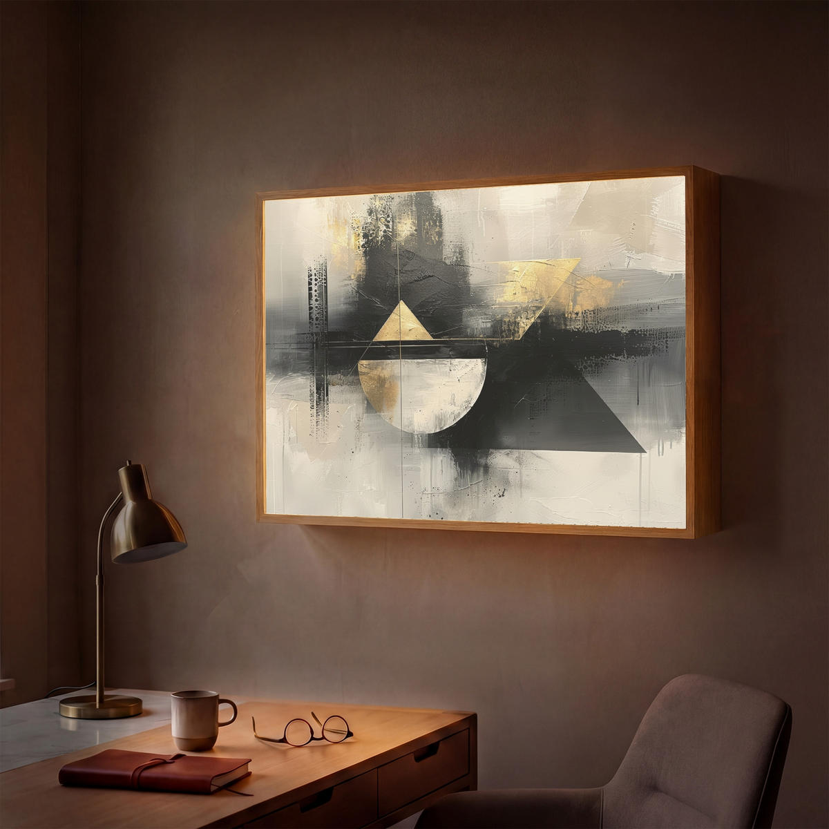 WANDLEUCHTE MIT AKKU Abstrakt - Schwarz - Farbe - Modern 90x60 cm - Grau, Holzwerkstoff (90/60/8cm) - OnlyWow