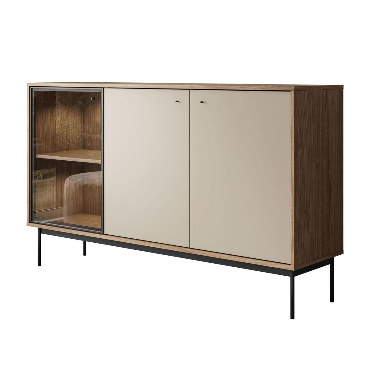 KOMMODE ISA 3D, dreitürig mit LED-Beleuchtung - Eichefarben, Holzwerkstoff (151/90/40cm) - Lookway