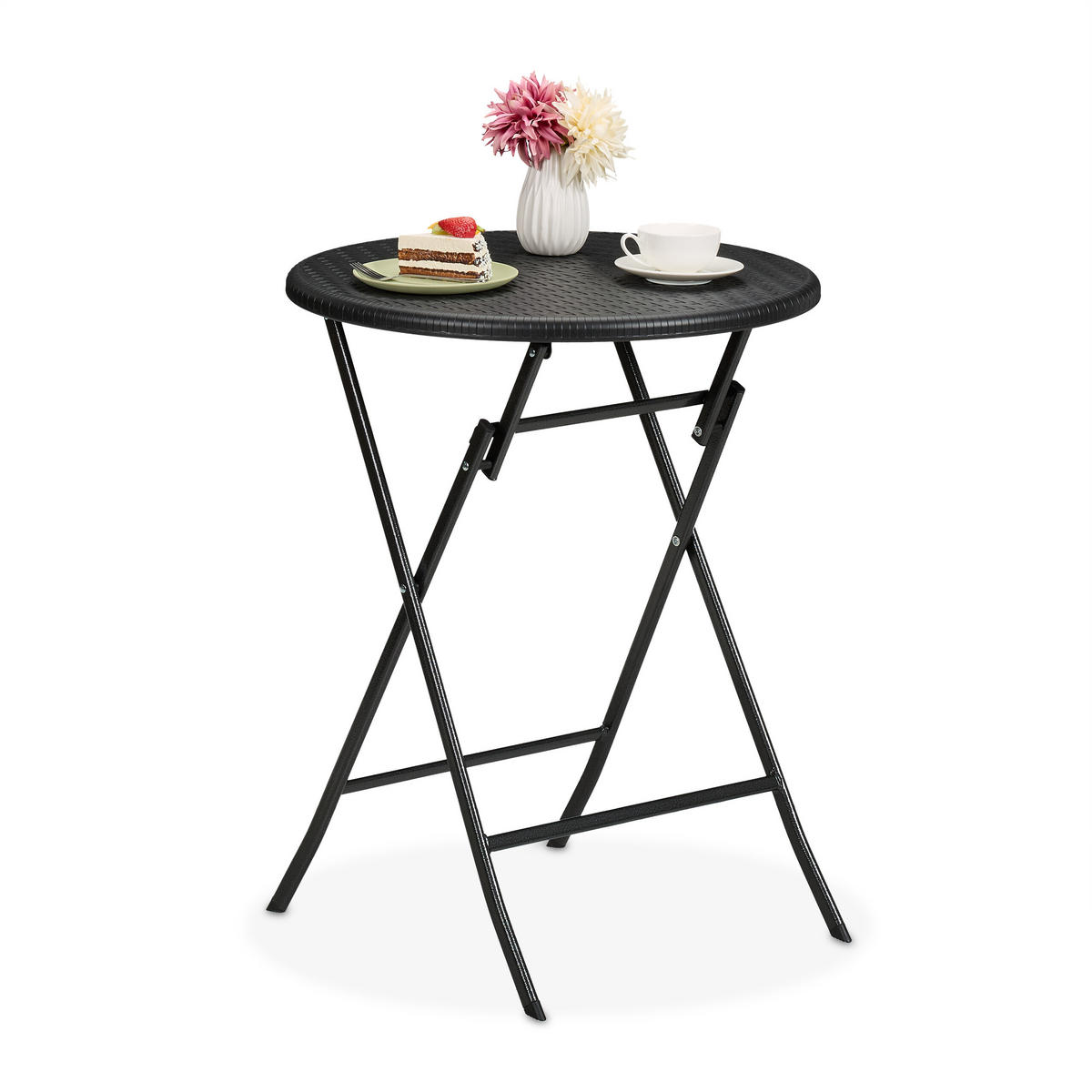 GARTENTISCH - Schwarz, Kunststoff/Metall (60/60/75cm) - Relaxdays